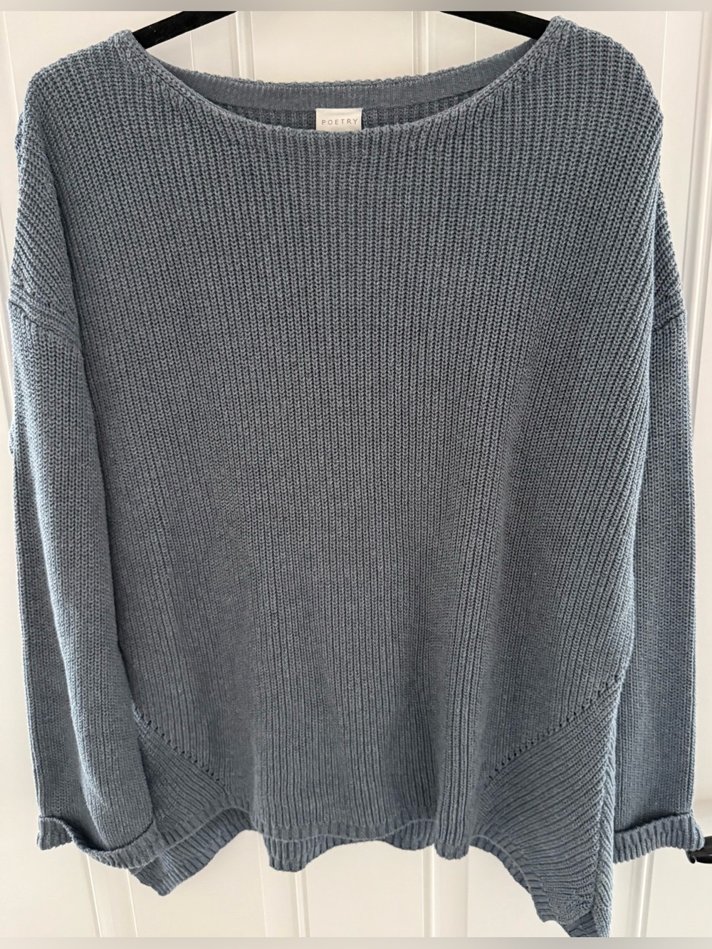 Poetry Fashion 100% Cotton Blue Scoop Neck Pullover  Sweater